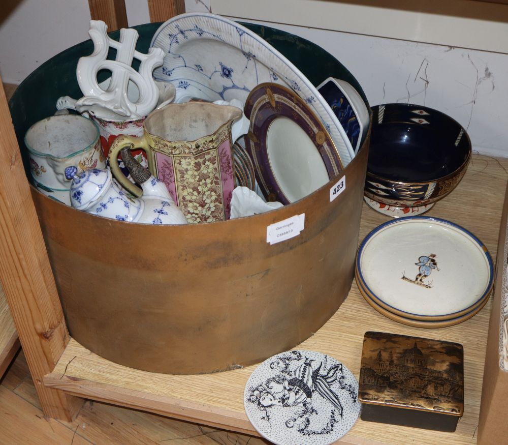 A Royal Copenhagen platter, three other items, three Victorian jugs, a spill vase etc